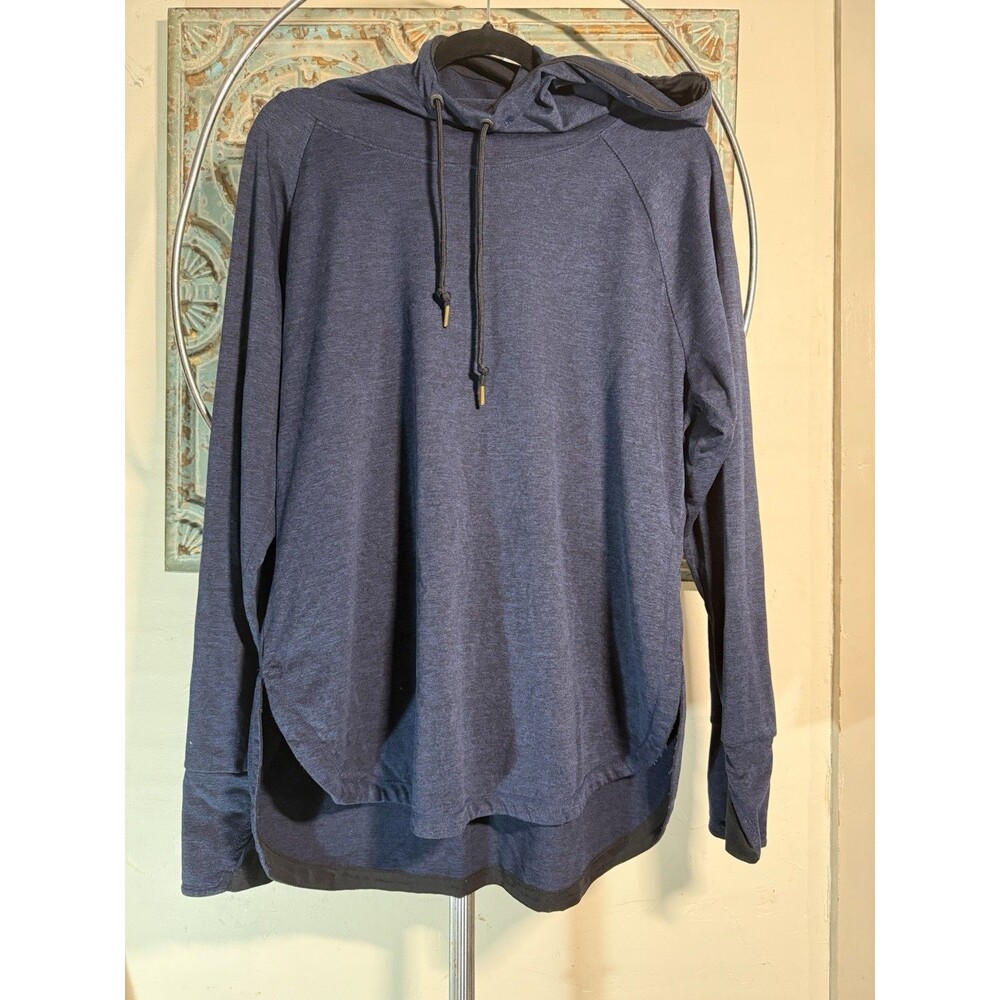 Serene Tangerine 24/7 Women's Blue Pullover Hoodie Drawstring Raglan L Poly